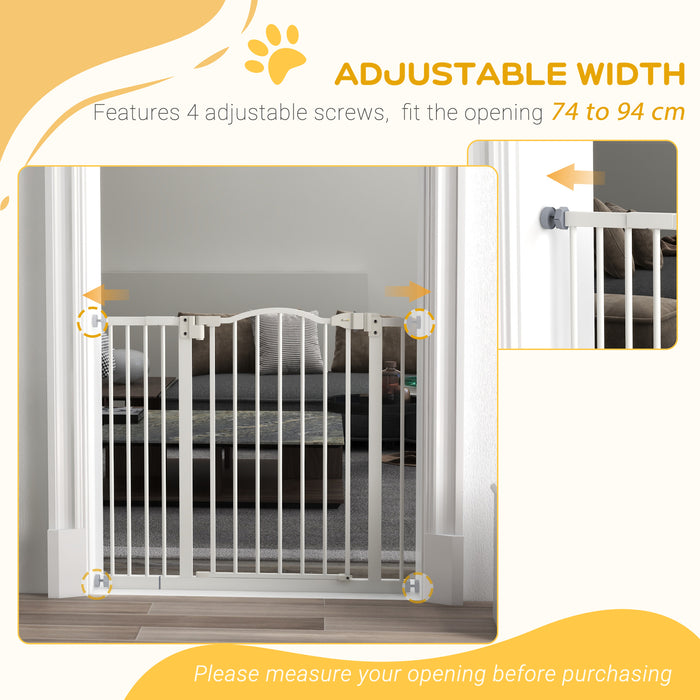 Metal 74-94cm Adjustable Pet Gate Safety Barrier w/ Auto-Close Door White