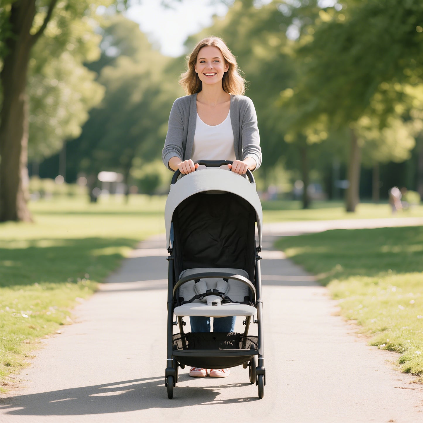 Travel Stroller with Easy Folding, Lightweight Pushchair Light Grey