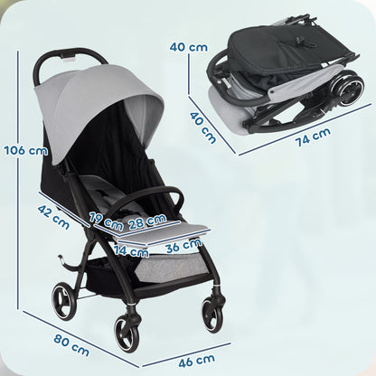 Travel Stroller with Easy Folding, Lightweight Pushchair Light Grey