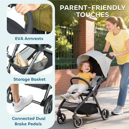 Travel Stroller with Easy Folding, Lightweight Pushchair Light Grey