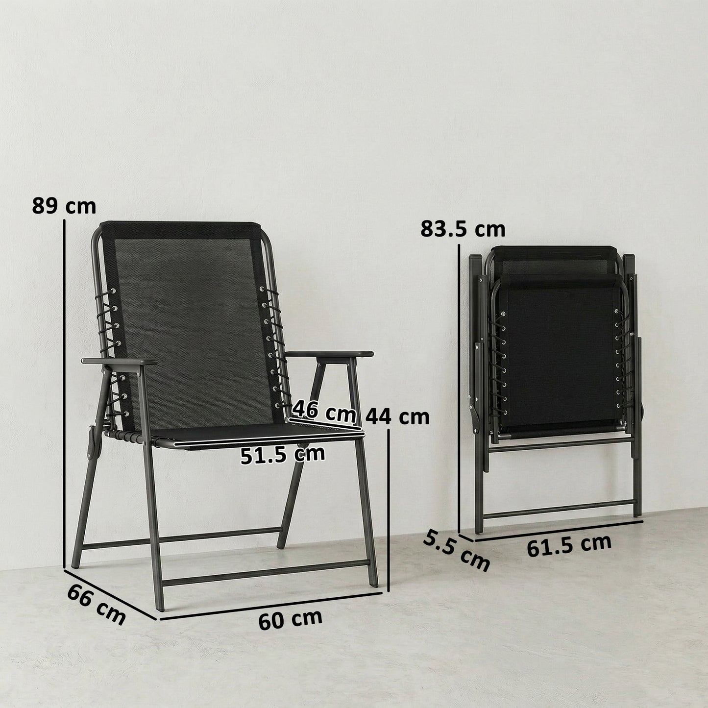 Folding Garden Chairs, Outdoor Chairs Set of 2, Black