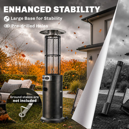 11 KW Freestanding Gas Patio Heater, Adjustable Outdoor Garden Propane Heater with Tip-Over Switch, Wheels, Pulse Ignition, Tank Room with Openable Door, Black