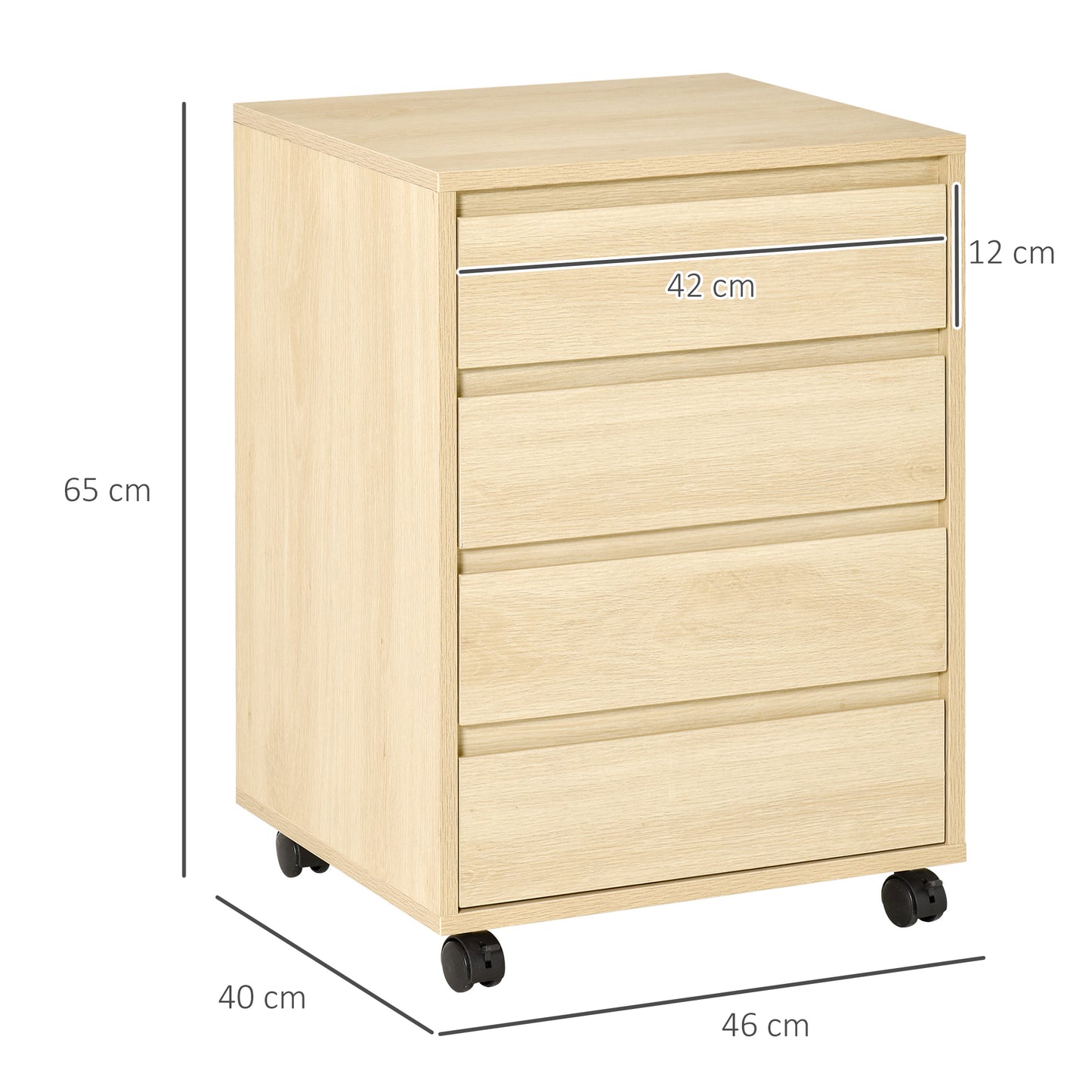 Mobile Vertical Filing Cabinet with 4 Drawers for Home, Natural