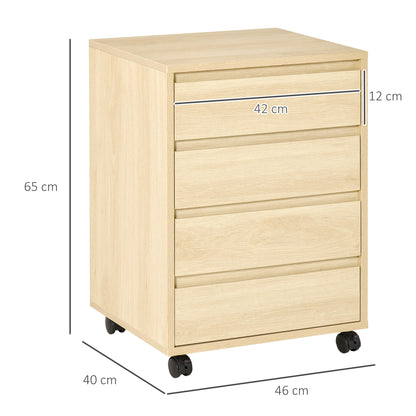 Mobile Vertical Filing Cabinet with 4 Drawers for Home, Natural