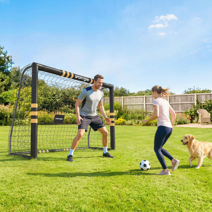 Football Goal, 8 x 5ft Portable Football Net with Thick EPE Foam Padding, PVC Tube Covers, Ground Stakes and Metal Frame, Training Equipment for Garden Indoor Outdoor Play, Easy Assembly