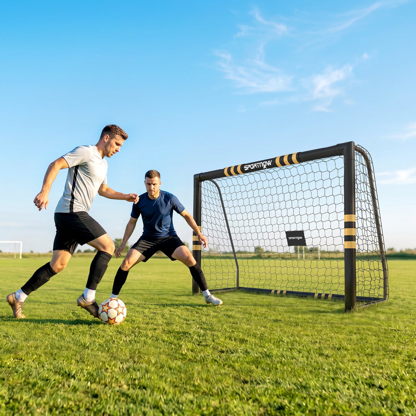 Football Goal, 8 x 5ft Portable Football Net with Thick EPE Foam Padding, PVC Tube Covers, Ground Stakes and Metal Frame, Training Equipment for Garden Indoor Outdoor Play, Easy Assembly
