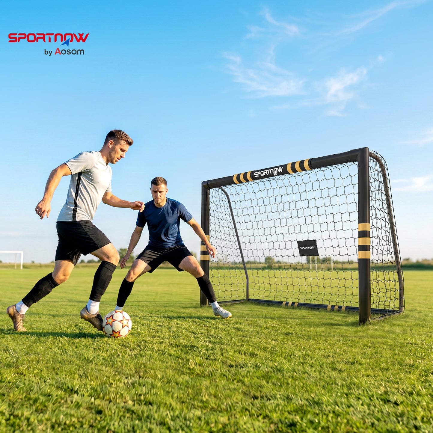 Football Goal, 8 x 5ft Portable Football Net with Thick EPE Foam Padding, PVC Tube Covers, Ground Stakes and Metal Frame, Training Equipment for Garden Indoor Outdoor Play, Easy Assembly