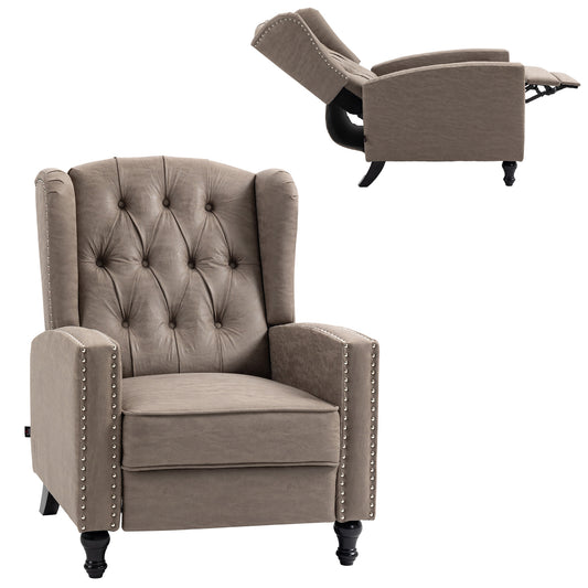 Marble Effect Manual Reclining Armchair w/ Footrest Studs Wood Legs Brown