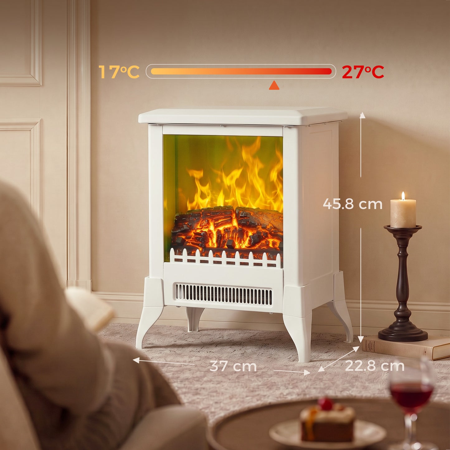 Electric Fireplace Stove, Fireplace Heater W/ Flame Effect
