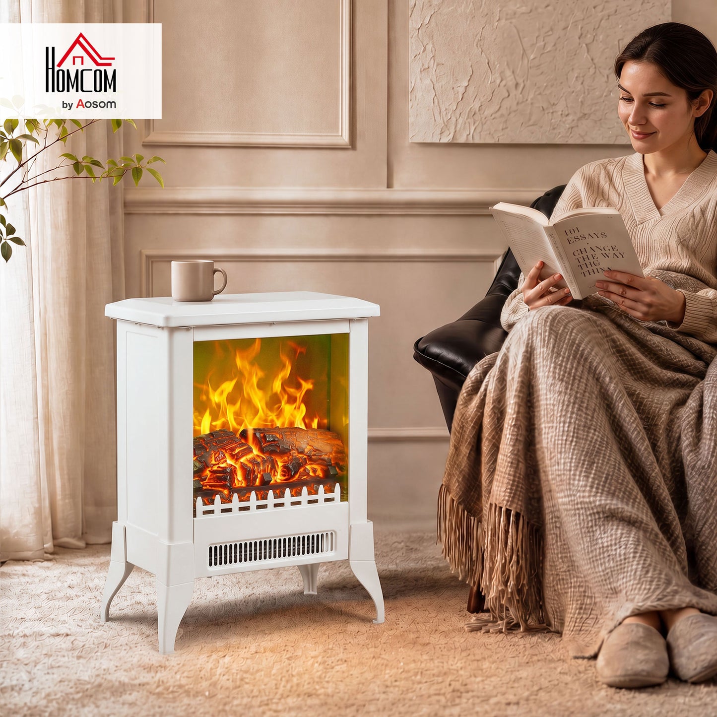 Electric Fireplace Stove, Fireplace Heater W/ Flame Effect