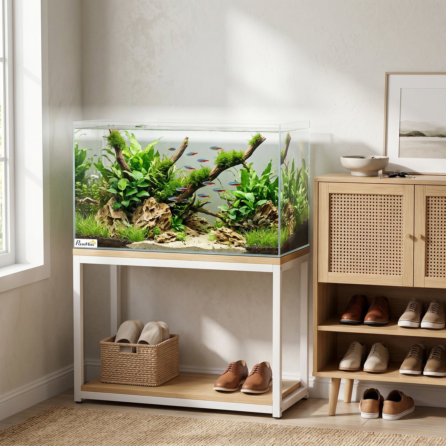 43L Fish Tank, Glass Aquarium, Small Fish Tank with Protective Base Mat, for Shrimps, Turtles, Transparent, 50 x 30 x 30 cm