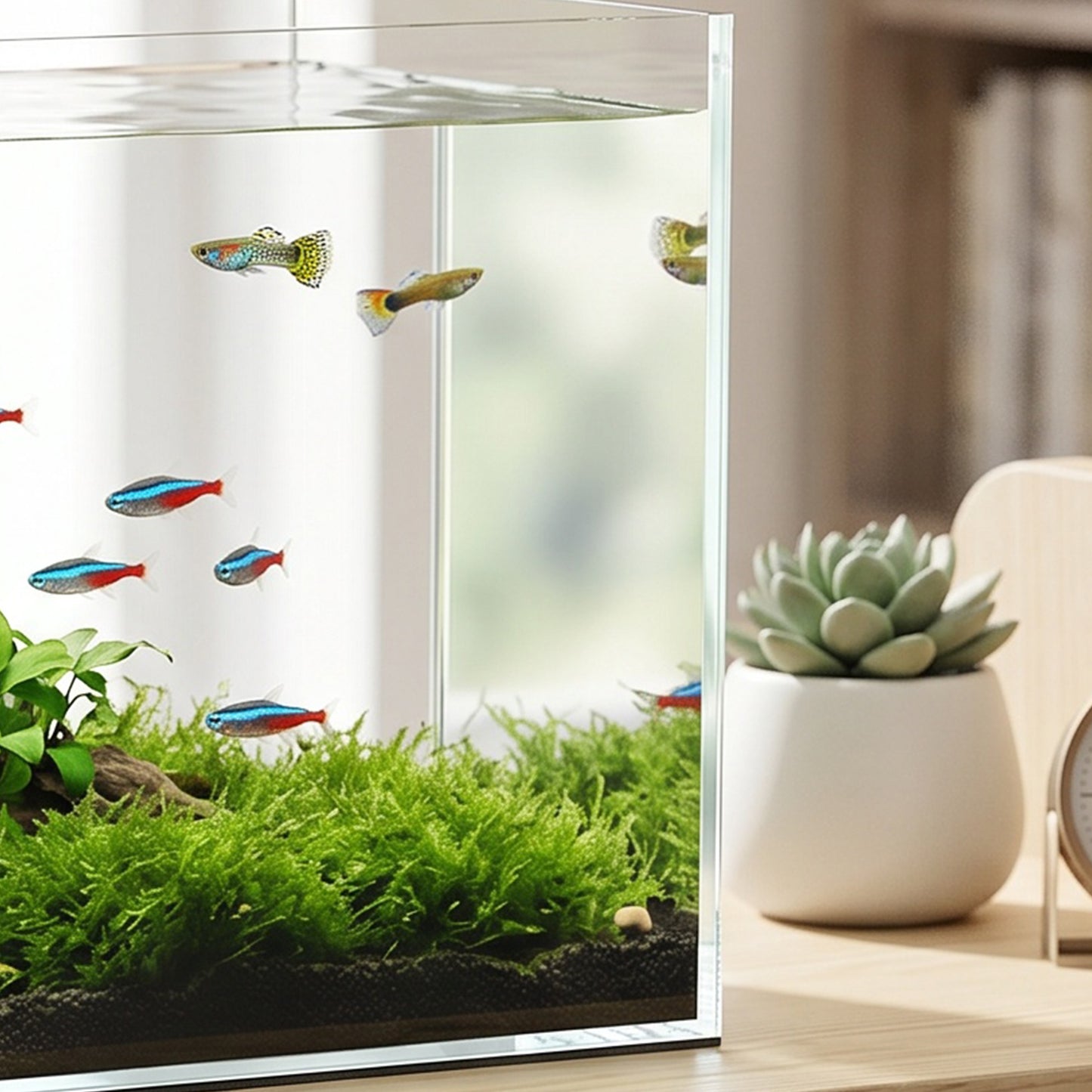43L Fish Tank, Glass Aquarium, Small Fish Tank with Protective Base Mat, for Shrimps, Turtles, Transparent, 50 x 30 x 30 cm