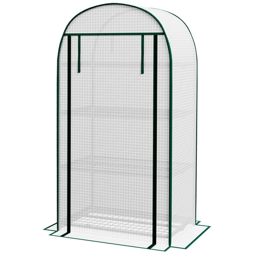 80 x 49 x 160cm Mini Greenhouse for Outdoor, Portable Garden Plant Green House w/ Storage Shelf, Roll-Up Zippered Door, Metal Frame