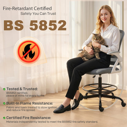 Mesh Painting Chair, Rolling Desk Chair with Flip-up Armrests, Grey