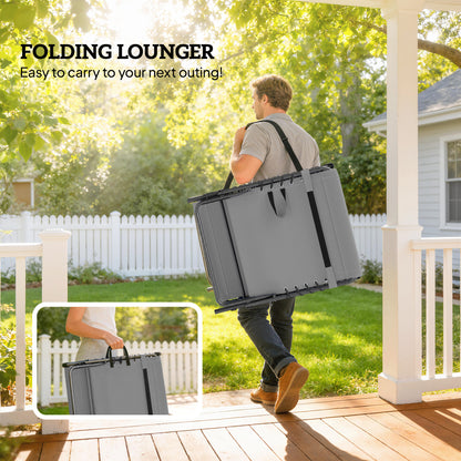 Folding Sun Loungers with 5-Level Back, Cup Holder, Grey