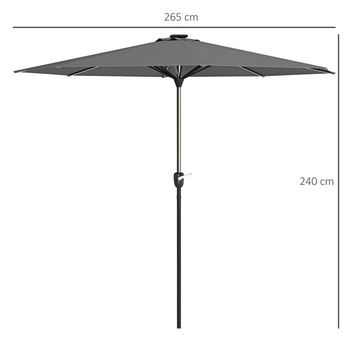 Garden Parasol with LED Lights, Solar Charged Patio Umbrella with Crank Handle, for Outdoor, Charcoal Grey