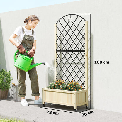Garden Bed w/Metal Trellis, Wooden Elevated Planter Box, Natural