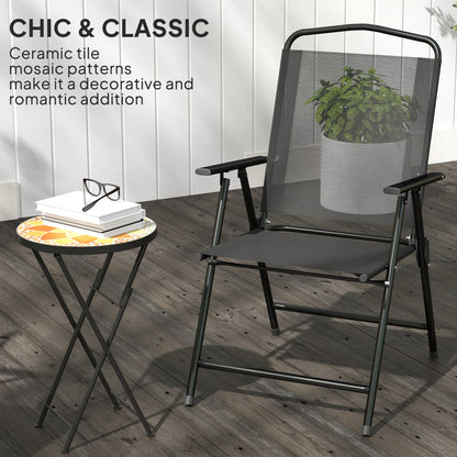 Mosaic Garden Table, 35.5cm Folding Coffee Table, Yellow