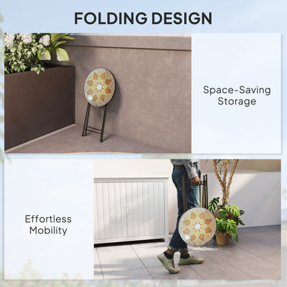 Mosaic Garden Table, 35.5cm Folding Coffee Table, Yellow