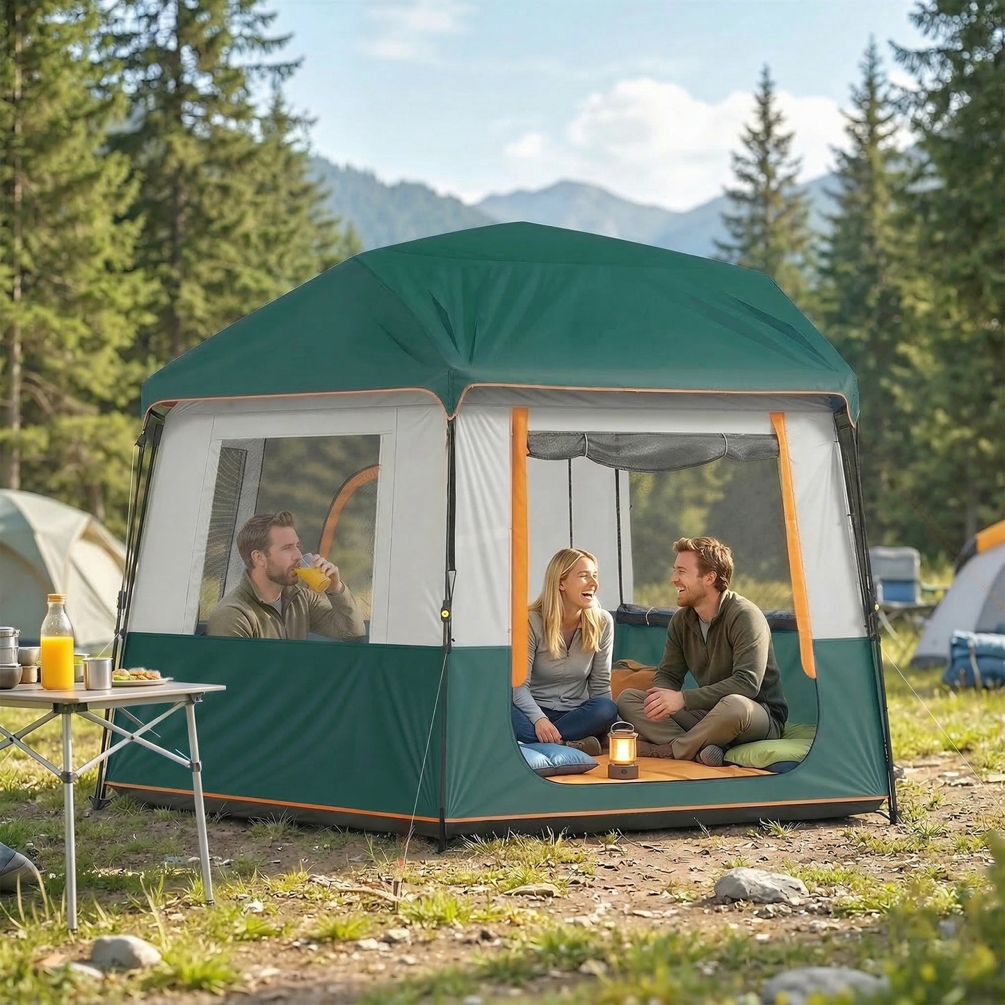 Camping Tent 3000mm Waterproof 4-6  Person Green