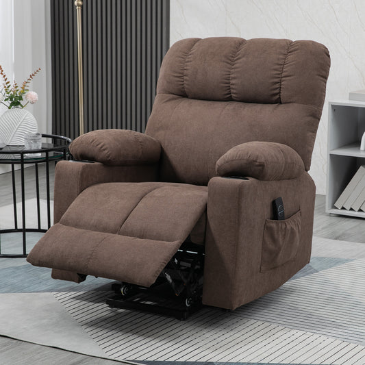 Velvet Electric Riser Recliner Chair with Cup Holders, Side Pockets and Remote - Dark Brown