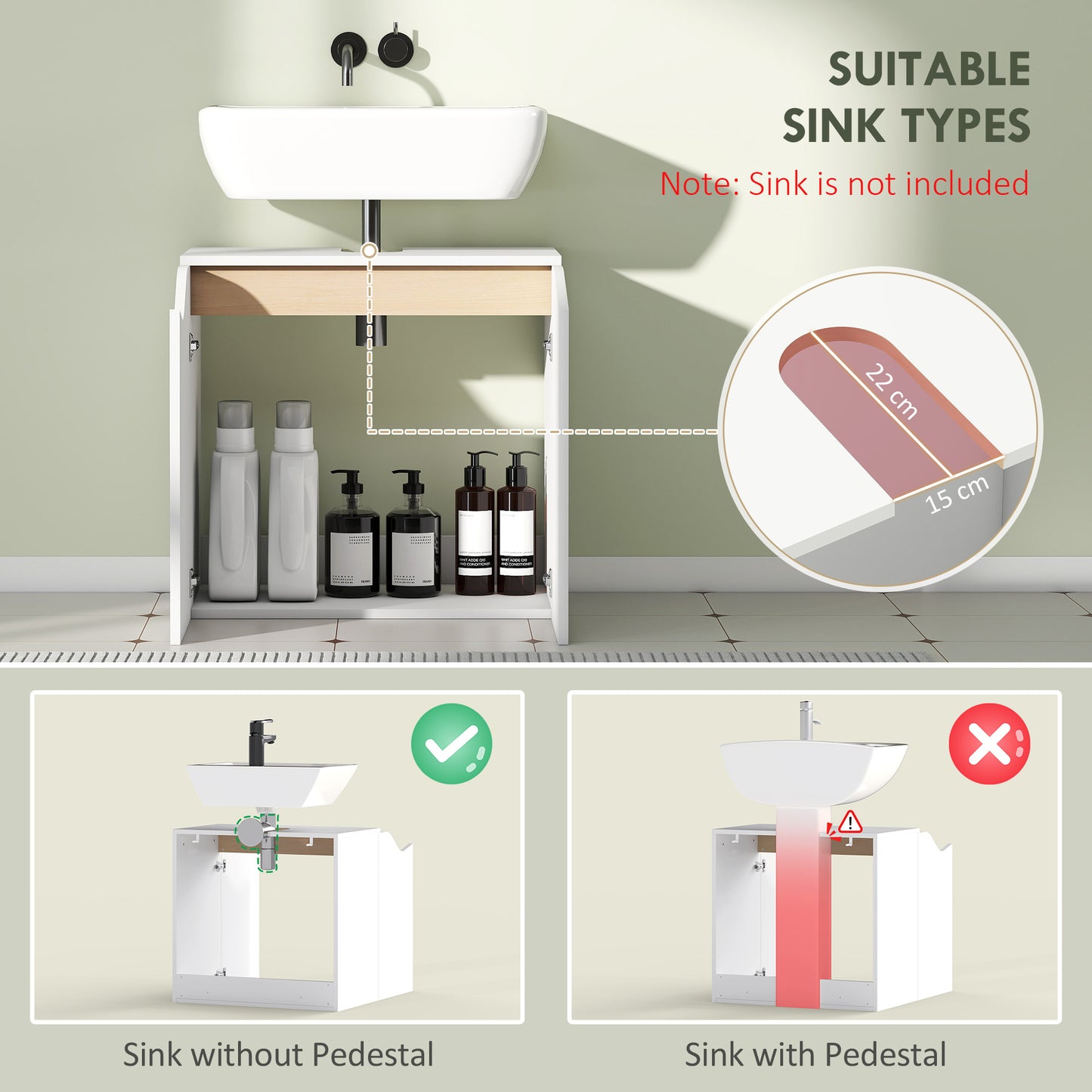 Under Sink Cabinet, Bathroom Sink Cabinet for Basin without Pedestal