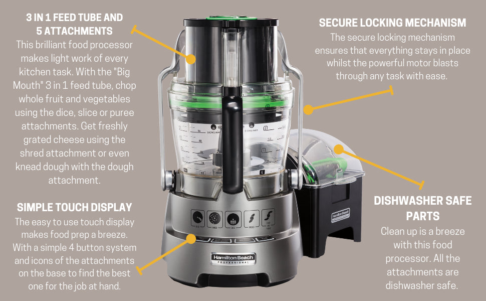 Hamilton Beach 70825-SAU 14-Cup (3 Litre) Dicing Food Processor, Plastic, 600 W, 3 liters, Silver