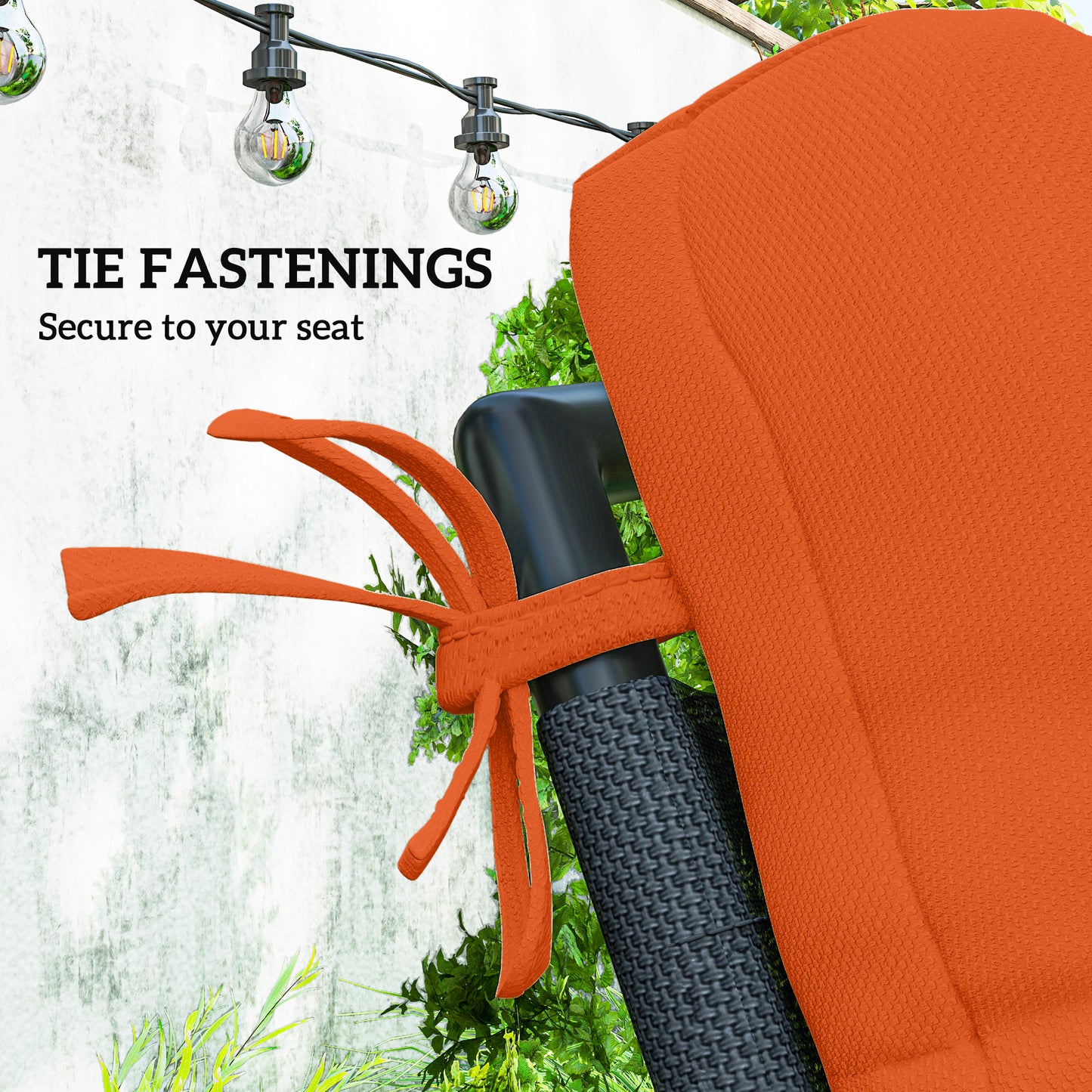 2pc Outdoor Seat Cushion with Backrest, Ties, for Garden, Orange