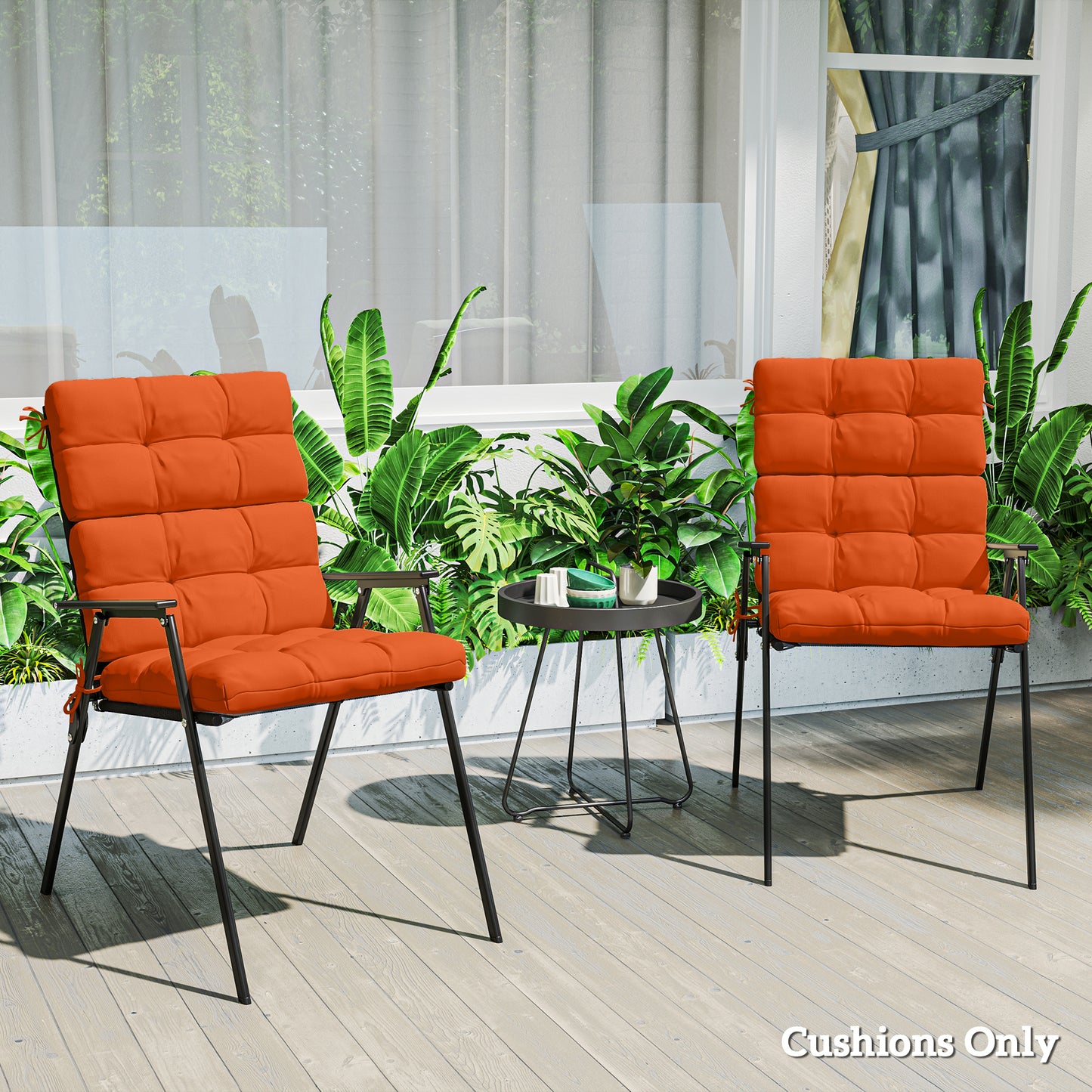 2pc Outdoor Seat Cushion with Backrest, Ties, for Garden, Orange