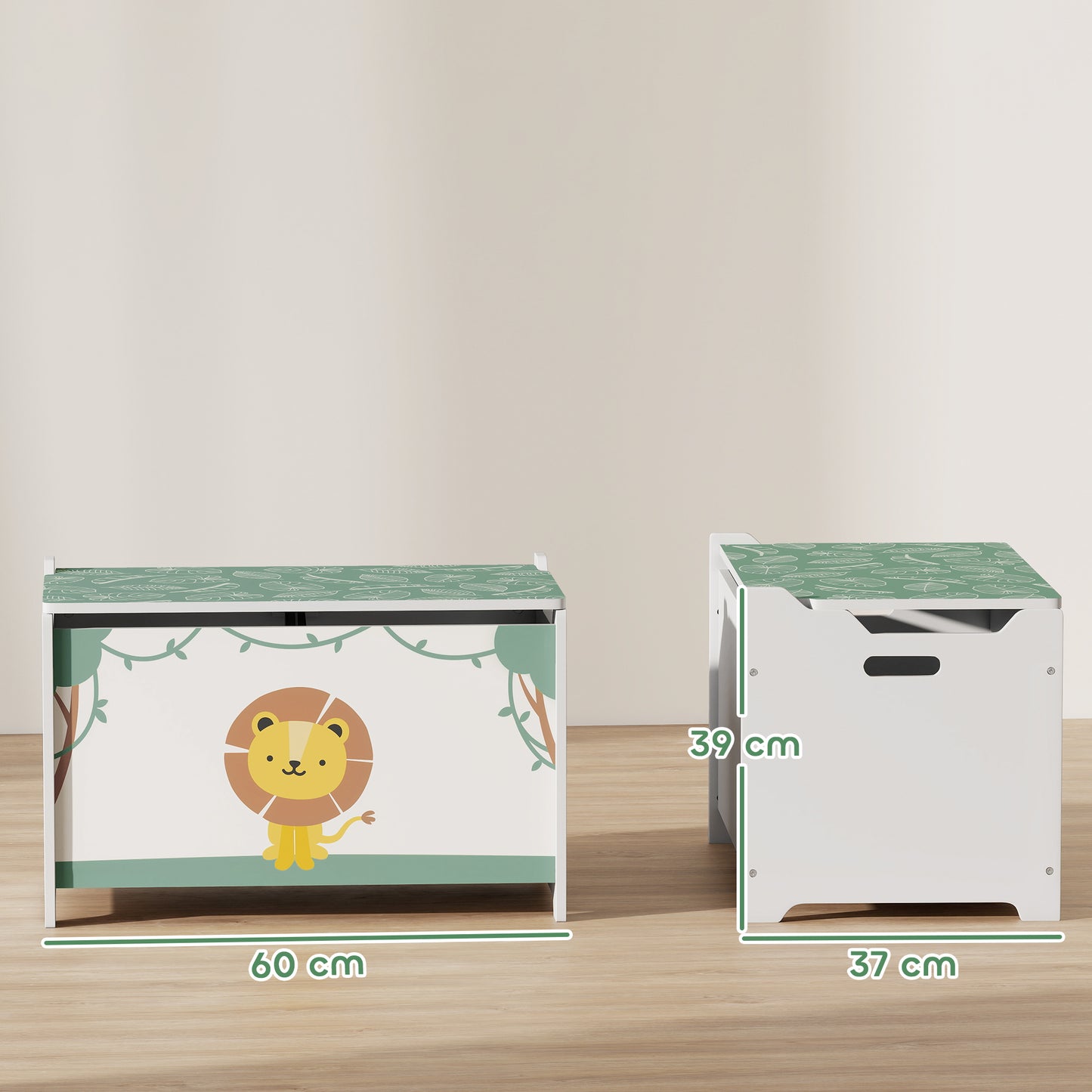 Toy Box with Lid, Safety Hinges for Kids, Nursery, Bedroom, Green