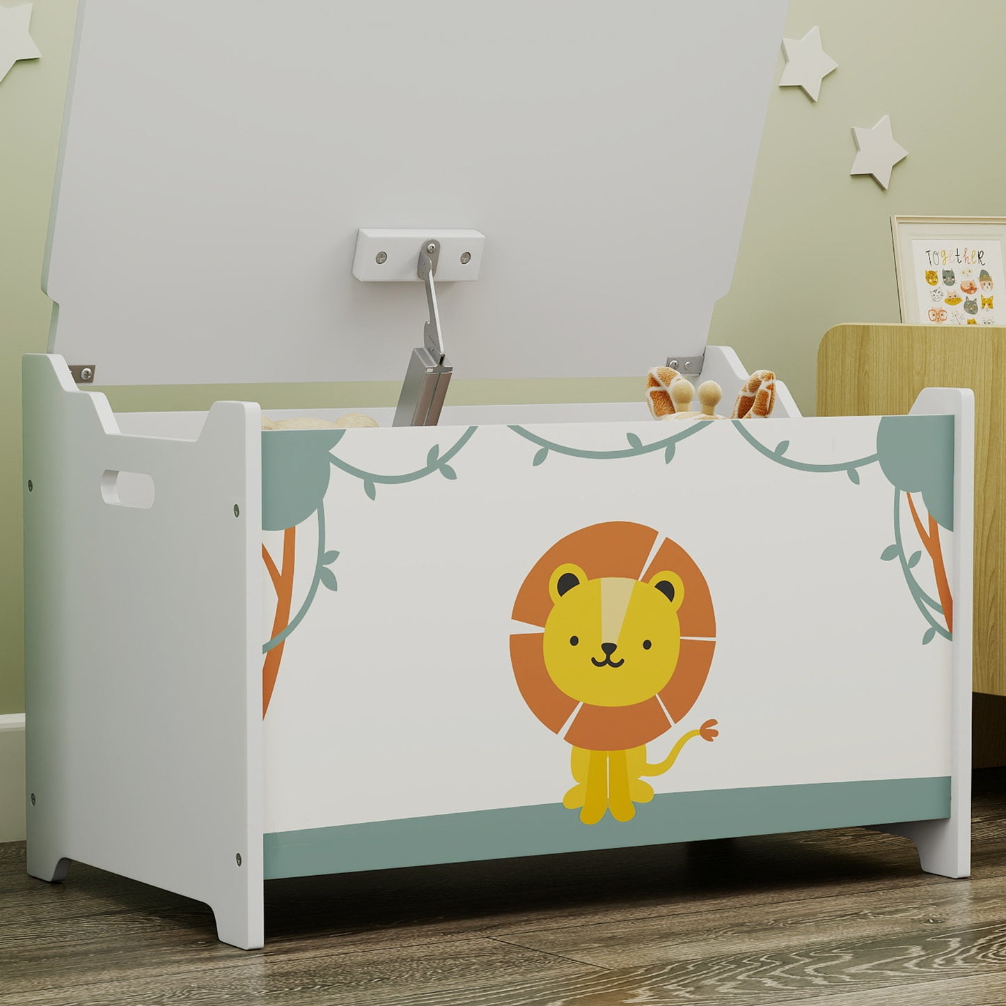 Toy Box with Lid, Safety Hinges for Kids, Nursery, Bedroom, Green