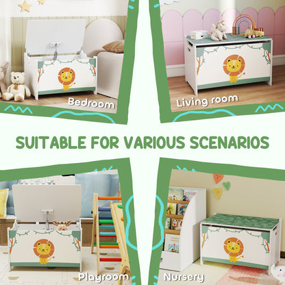 Toy Box with Lid, Safety Hinges for Kids, Nursery, Bedroom, Green