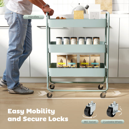 3-Tier Storage Trolley, Storage Cart with Mesh Backets, Wheels