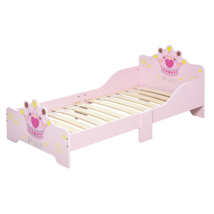 Kids Wooden Princess Crown & Flower Single Bed Safety Side Rails Slats