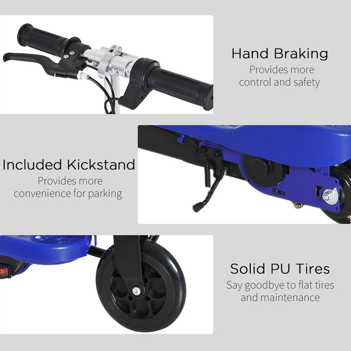 Kids Folding Electric Bike Children E Scooter Ride on Toy 2x12V Recharge Battery 120W Adjustable Height PU Wheels Suitable for 7 - 14 yrs Blue