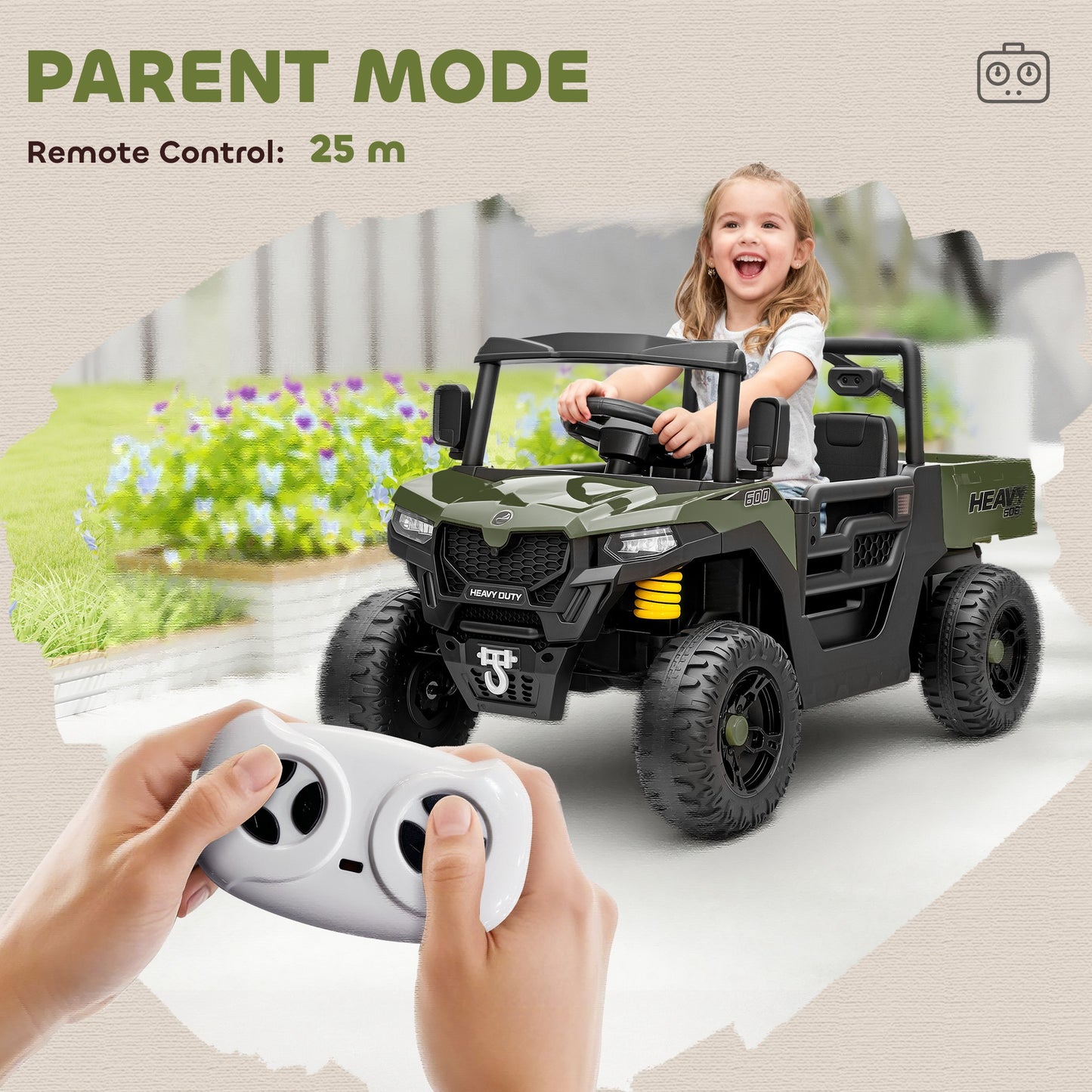 12V Kids Ride on Car, Kids UTV with Electric Dump Bed, Green