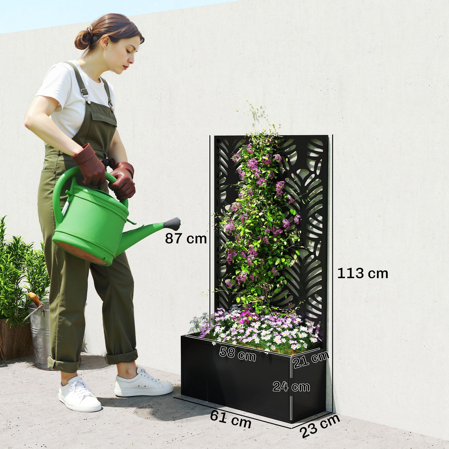 Metal Raised Garden Bed with Trellis, Outdoor Elevated Planter Box