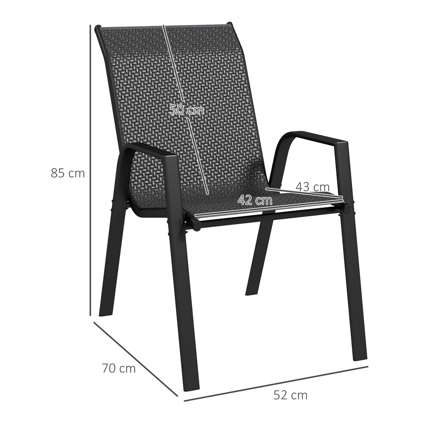 Stackable Outdoor Rattan Chairs Set of 4 with Armrests and Backrest, Grey
