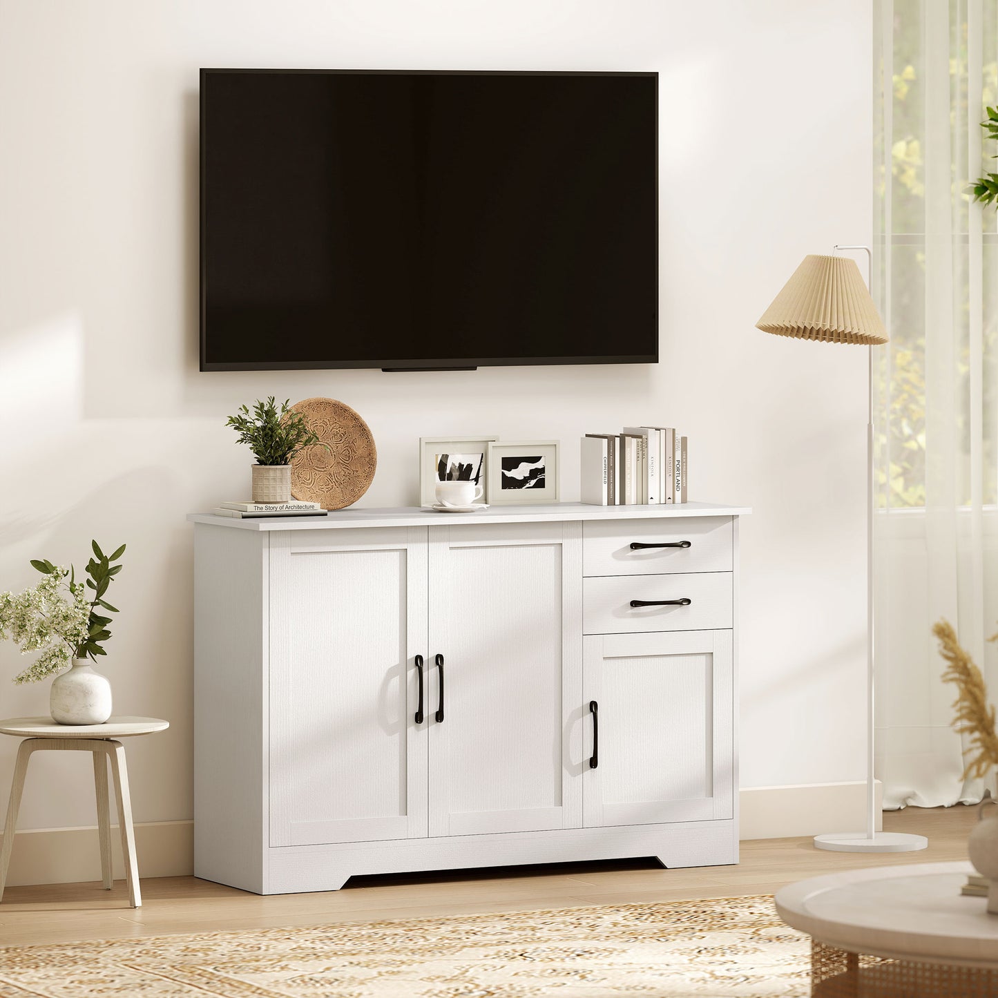 Sideboard with Soft-Close Doors, Modern Storage Cabinet White