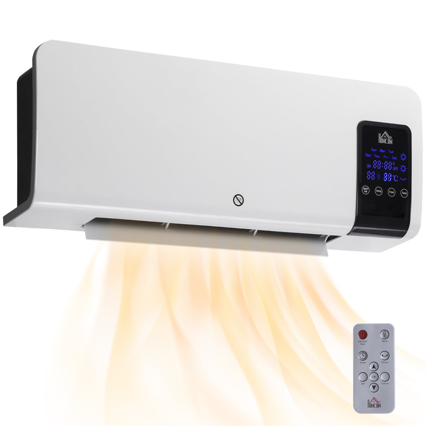 2000W Wall Mounted Ceramic Heater with Remote Control for Home White