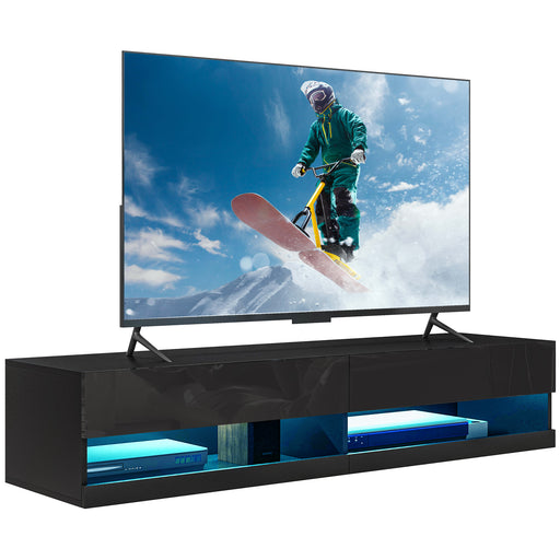 High Gloss TV Stand Unit Wall Mounted with LED Lights, Black