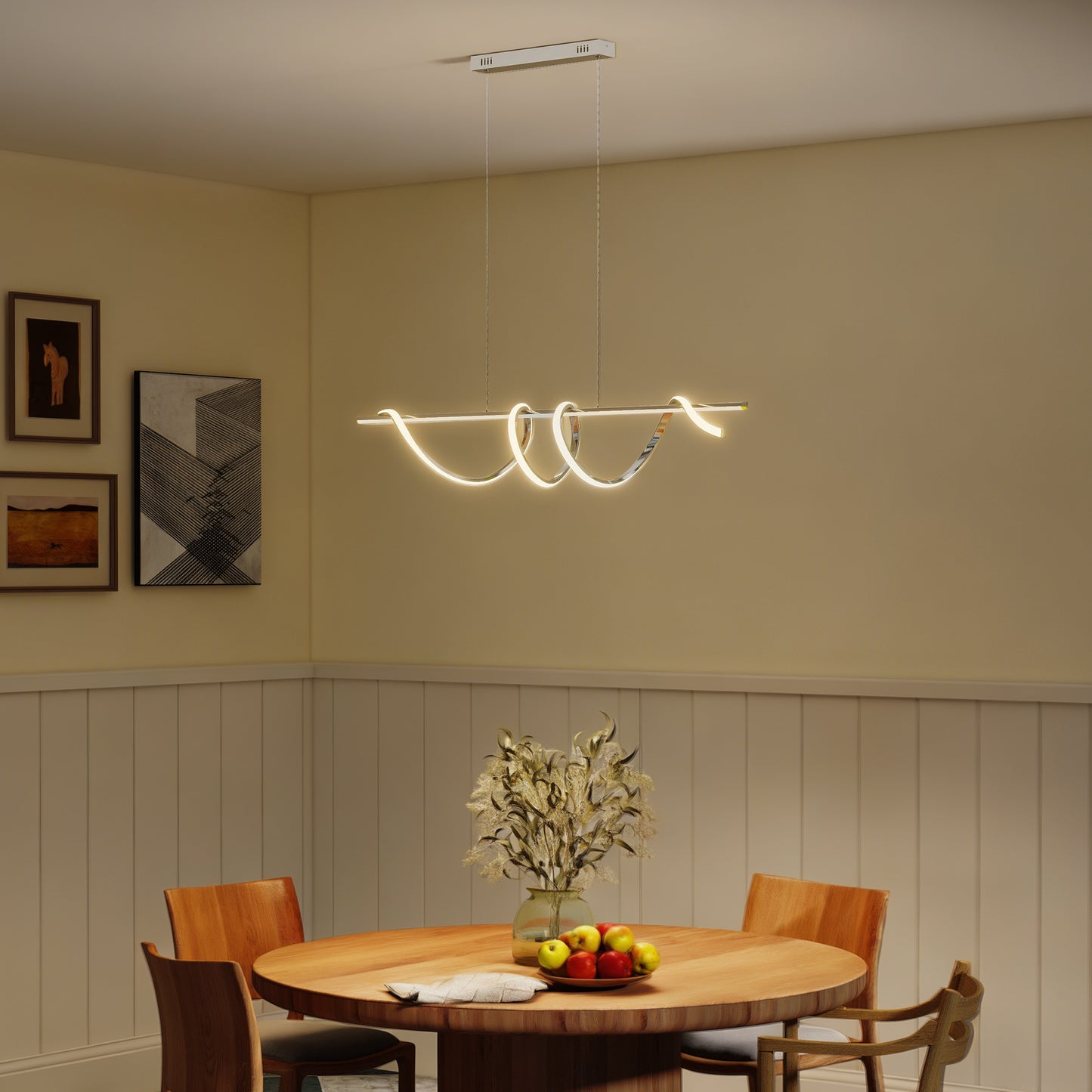 Pendant Light, Ceiling Light with 3 Colour Temperatures, Silver Tone