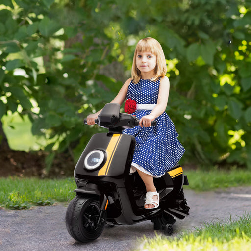 6V Kids Electric Motorbike with Headlight and Music - Black