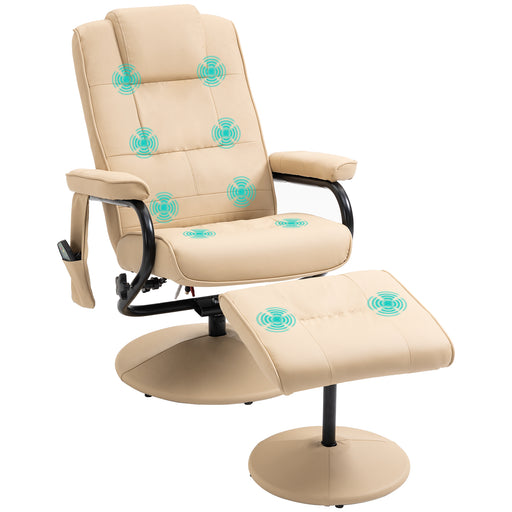 Manual Sofa Reclining Armchair PU Leather Massage Recliner Chair and Ottoman, Cream