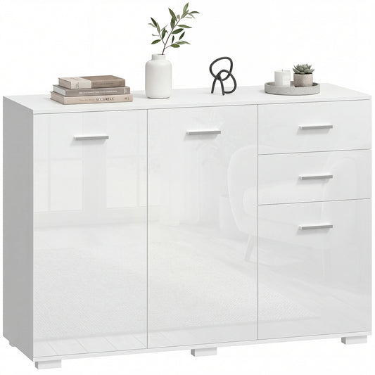 Modern Sideboard Kitchen Storage Cabinet, High Gloss White