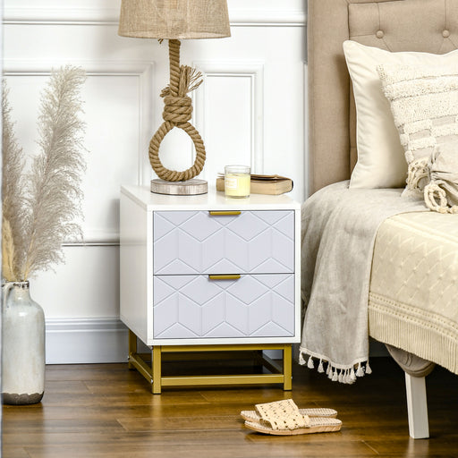 Bedside Table with 2 Drawers, Side Table, Bedside Cabinet with Steel Frame for Living Room, Bedroom, Grey and White