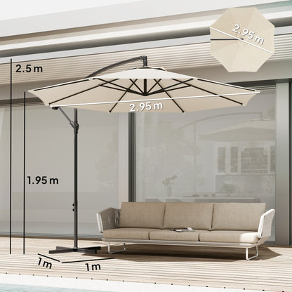 3(m) Garden Banana Parasol Cantilever Umbrella w/ Base, Cream White
