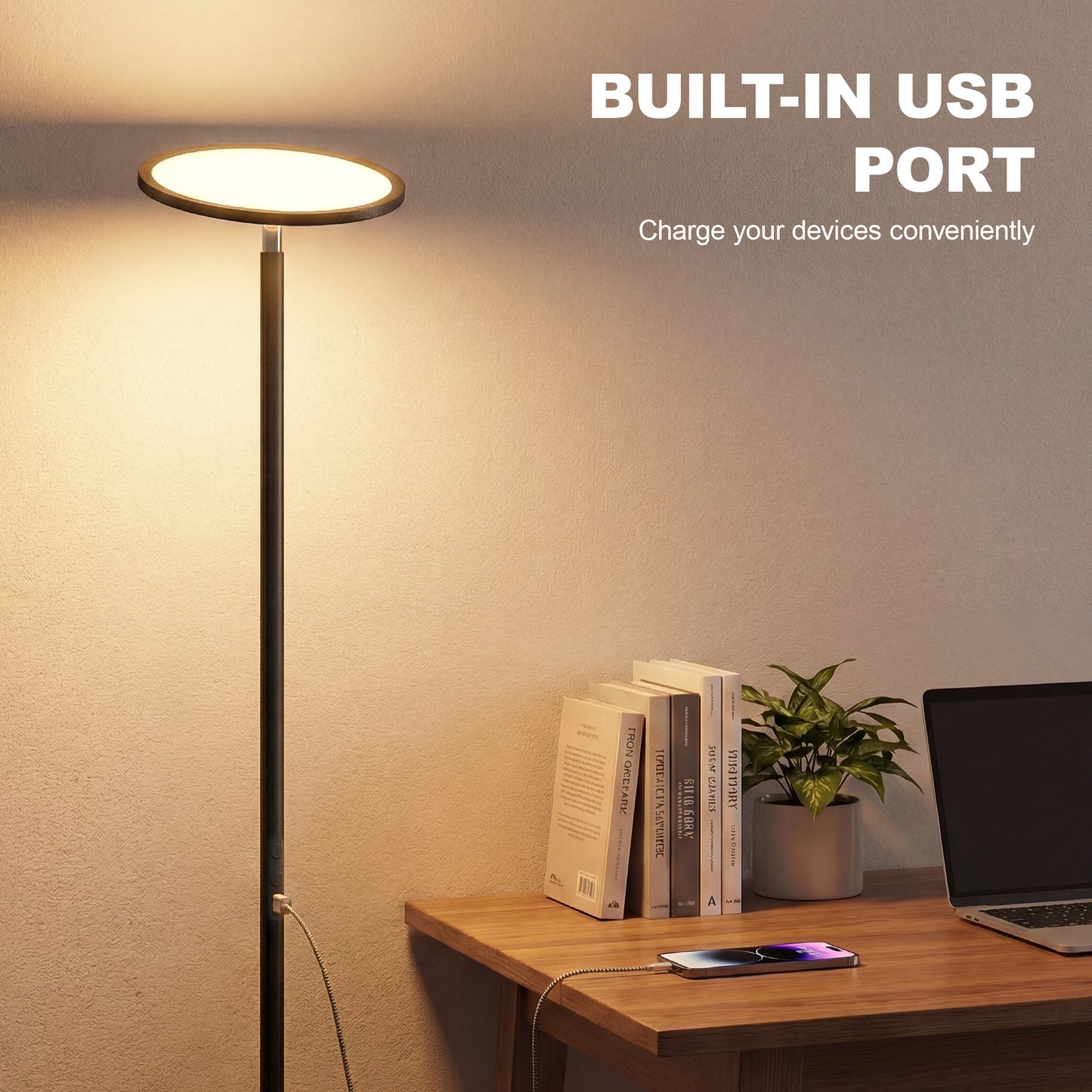 Uplighter Floor Lamp with Tuya App and Music Sync for Bedroom, Black