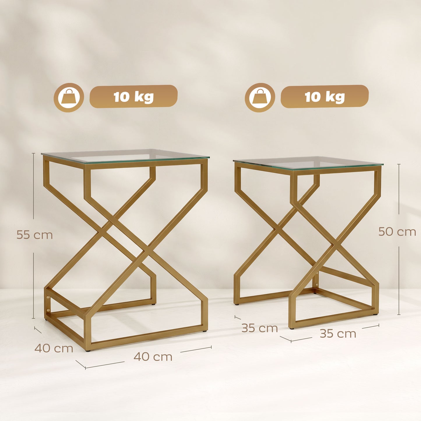 Nest of Tables, Side Table Set of 2 with Transparent Top, Transparent