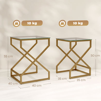 Nest of Tables, Side Table Set of 2 with Transparent Top, Transparent